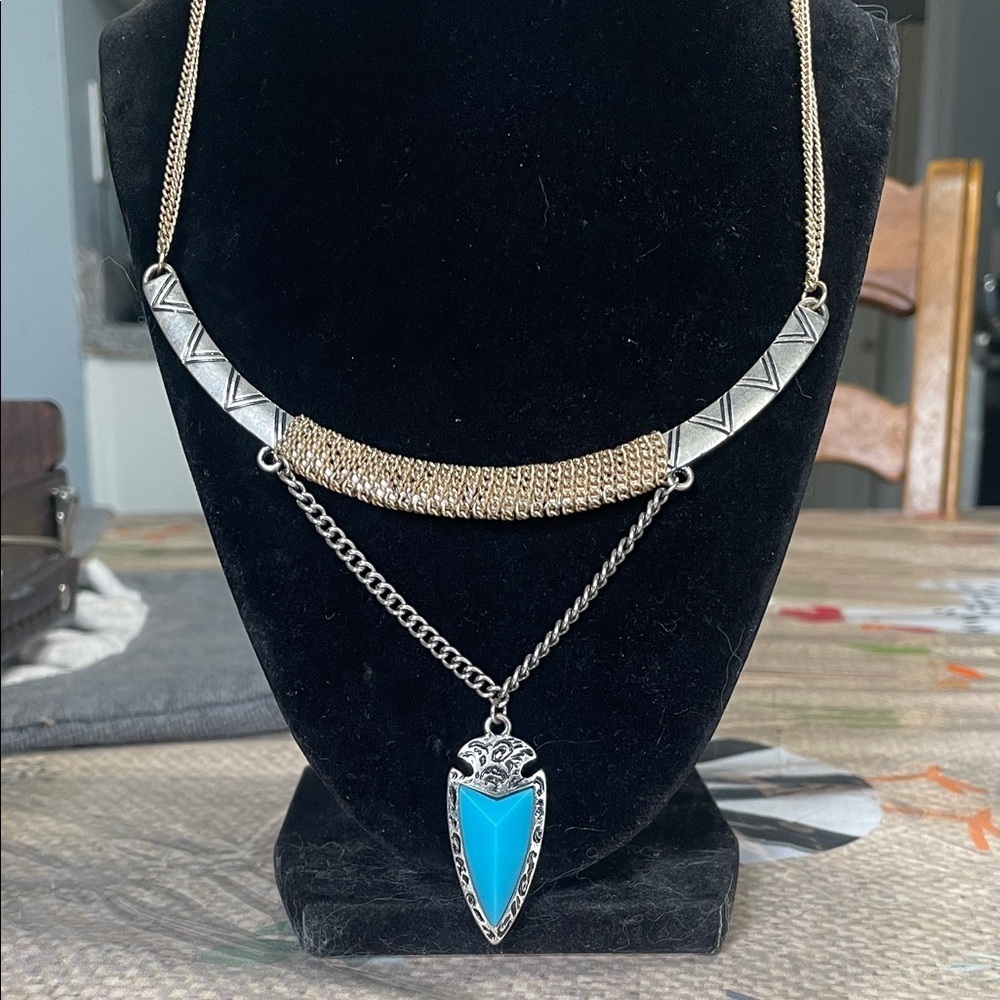 Gold and Silver tone Aztec arrow  Pendant Necklace